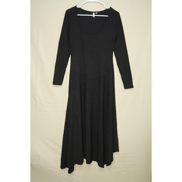 ASOS Black Maxi Dress Women's Size 6 Asymmetrical Tiered Long Sleeve Scoop Neck - Picture 3 of 9